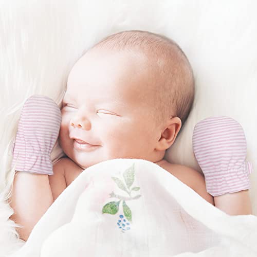 Reyow Newborn Baby No Scratch Mittens Stay On, 100% Cotton Breathable, Adjustable Infant Gloves for Baby Boys Girls Mittens (Pink Stripe, 3-12 Months) - Image 3