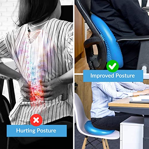 RFAQK Inflated Air Stability Wobble Cushion - Wiggle Seat to Improve Sitting Posture & Attention, Stability Balance Disc for Physical Therapy Exercise [Extra Thick, Pump, Bag, E-Book Included] (Blue) - Image 4