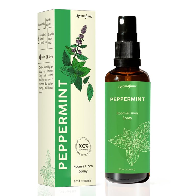 Aromafume Aromafume Peppermint Room Linen Pillow Spray100Ml338 Fl OzWith Pure Peppermint Essential OilAromatherapy Spray For Relaxation Sleep Stress ReliefMist For Bedding Fabrics  - Image 1
