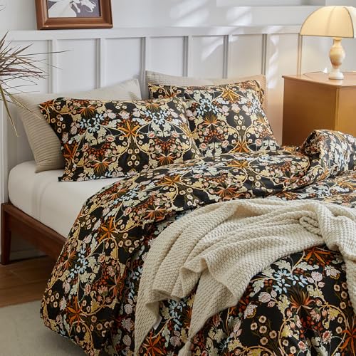 mixinni Vintage Floral Duvet Cover California King Size Farmhouse Boho Duvet Cover Set Cotton Percale Flowers Printed Bedding Set with 2 Pillowcases Perfect for Him and HerCalifornia King Size - Image 3