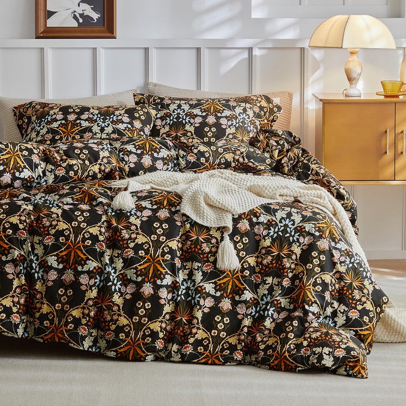 mixinni Vintage Floral Duvet Cover California King Size Farmhouse Boho Duvet Cover Set Cotton Percale Flowers Printed Bedding Set with 2 Pillowcases Perfect for Him and HerCalifornia King Size - Image 2