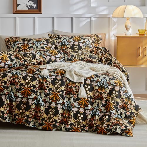 mixinni Vintage Floral Duvet Cover California King Size Farmhouse Boho Duvet Cover Set Cotton Percale Flowers Printed Bedding Set with 2 Pillowcases Perfect for Him and HerCalifornia King Size - Image 1