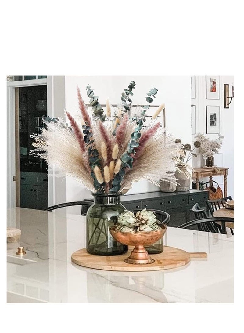 KASTWAVE Dried Pampas Grass Decor 50 Pcs DIY Boho Natural Dried Flowers Eucalyptus Decor Dry Dried Plants Bouquet for Vase Home Floral Arrangements Decorations for Home Wedding - Image 1