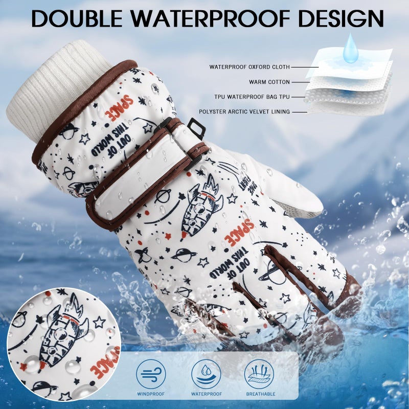 coclothy Kids Winter Snow Ski Gloves for Boys Girls Children, Snowboard Waterproof Outdoor Warm Fleece Gloves for Cold Weather - Image 4