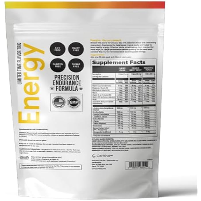 CorVive Energy Drink Mix Variety Pack - Natural Energy & Focus Supplement with Carnosyn®, Ashwagandha, L-Arginine, Theobromine - Zero Sugar, 5 Calories, 120mg Caffeine - Image 2