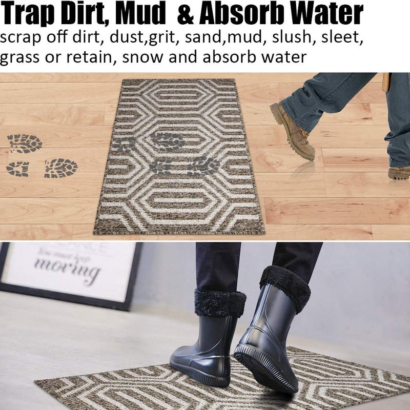 Aoonby Indoor Doormat 24""x 36""  Absorbent Front Back Door Mat Floor Mats  Rubber Backing Non Slip Door Mats Inside Mud Dirt Trapper Entrance Front Door Rug Carpet  Machine Washable Low Profile-Brown Geome - Image 3