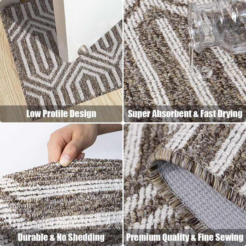 Aoonby Indoor Doormat 24""x 36""  Absorbent Front Back Door Mat Floor Mats  Rubber Backing Non Slip Door Mats Inside Mud Dirt Trapper Entrance Front Door Rug Carpet  Machine Washable Low Profile-Brown Geome - Image 4