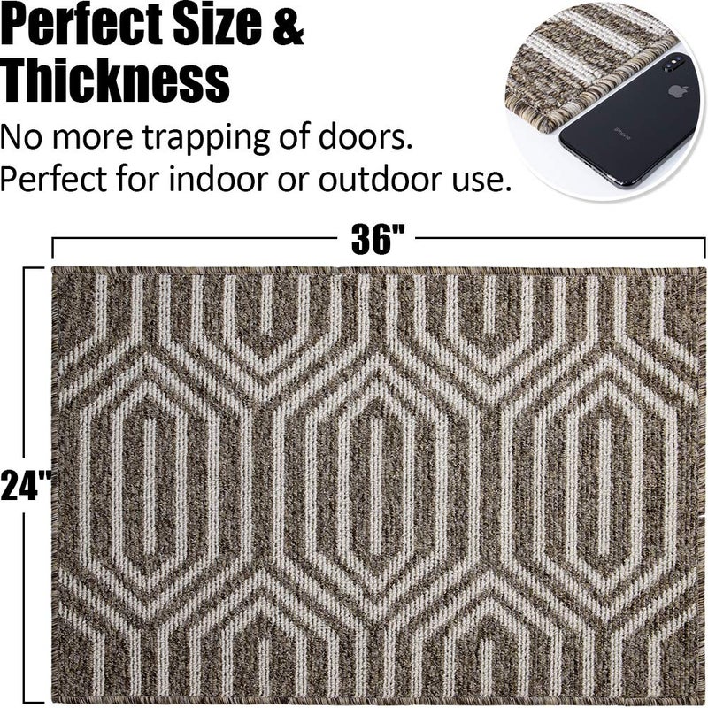 Aoonby Indoor Doormat 24""x 36""  Absorbent Front Back Door Mat Floor Mats  Rubber Backing Non Slip Door Mats Inside Mud Dirt Trapper Entrance Front Door Rug Carpet  Machine Washable Low Profile-Brown Geome - Image 2