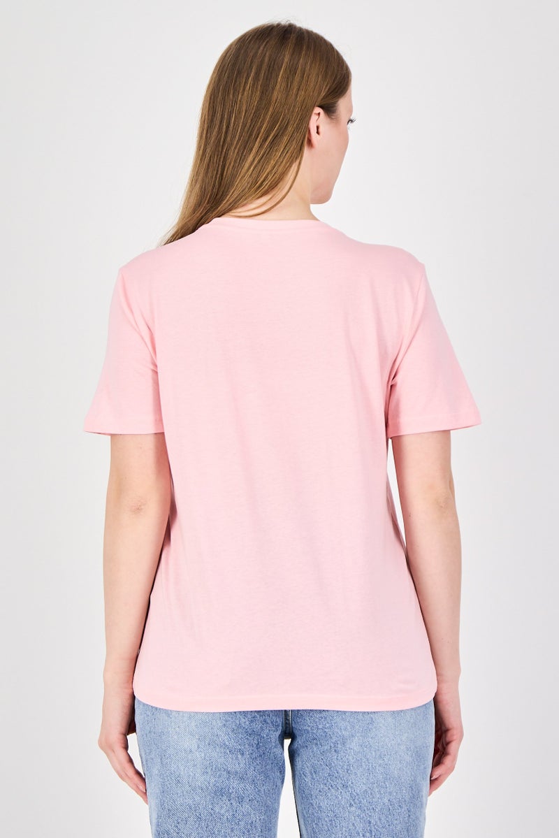 ONLY Women Crew Neck Short Sleeve Graphic Print T-Shirt, Pink - Image 3