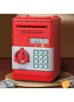 Children's Piggy Bank Creative Password Unlock Automatic Roll Money ATM Large Capacity Accessible Mini Safe Toy-Color:Password Money Storage Cabinet (red)