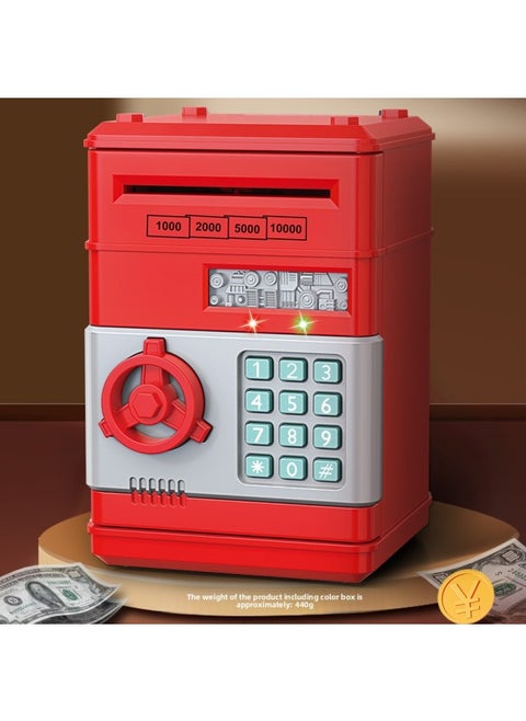 Children's Piggy Bank Creative Password Unlock Automatic Roll Money ATM Large Capacity Accessible Mini Safe Toy-Color:Password Money Storage Cabinet (red)