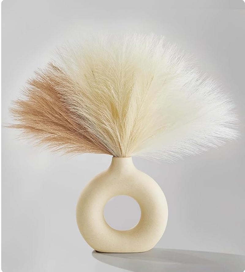 CURATED CART Faux Pampas Grass Set of 3 Small Artificial Flowers for Home, Office, Bedroom, Living Room & Table Décor - 1 Each Beige, White, Brown, 41 cm, (Without Vase) - Image 3