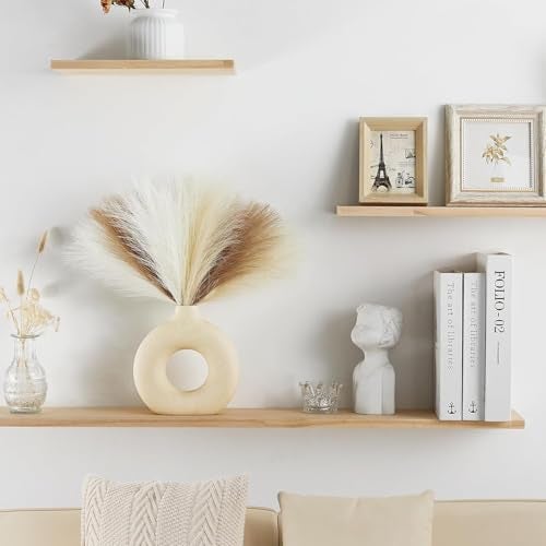 CURATED CART Faux Pampas Grass Set of 3 Small Artificial Flowers for Home, Office, Bedroom, Living Room & Table Décor - 1 Each Beige, White, Brown, 41 cm, (Without Vase) - Image 5
