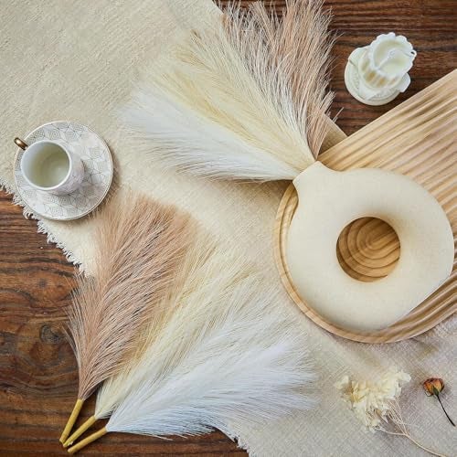 CURATED CART Faux Pampas Grass Set of 3 Small Artificial Flowers for Home, Office, Bedroom, Living Room & Table Décor - 1 Each Beige, White, Brown, 41 cm, (Without Vase) - Image 4