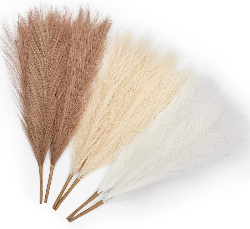 CURATED CART Faux Pampas Grass Set of 3 Small Artificial Flowers for Home, Office, Bedroom, Living Room & Table Décor - 1 Each Beige, White, Brown, 41 cm, (Without Vase) - Image 2