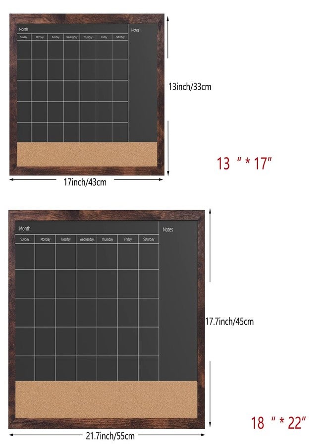 Umtiti Chalkboard Calendar & Cork Bulletin Board，13" x 17" Brown Wood Frame，Magnetic Surface Chalkboard.Perfect for Office, Home School Message Board,Chalkboard+Cork-3343B-BN - Image 2