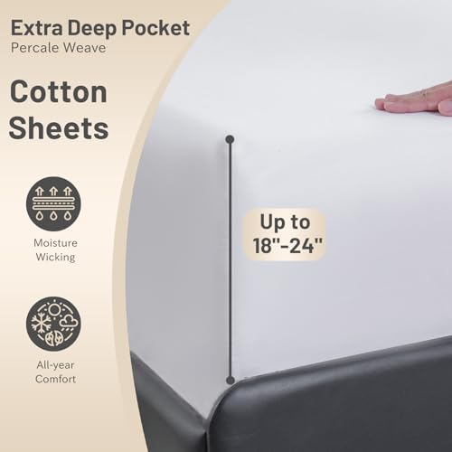 MEISHANG Extra Deep Pocket Queen Sheets - 1000 Thread Count Sheets - Fits 18"-24" in Deep Mattress,100% Egyptian Cotton,Sateen Weave, Soft & Breathable - 4 Piece (Queen, White) - Image 4