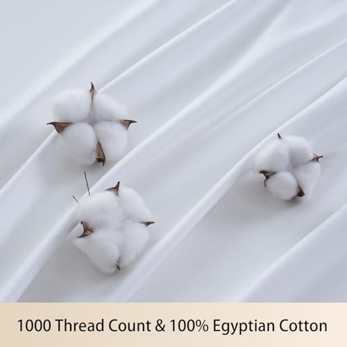 MEISHANG Extra Deep Pocket Queen Sheets - 1000 Thread Count Sheets - Fits 18"-24" in Deep Mattress,100% Egyptian Cotton,Sateen Weave, Soft & Breathable - 4 Piece (Queen, White) - Image 2