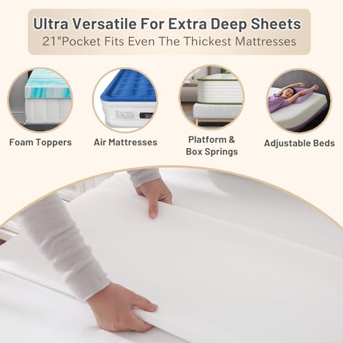 MEISHANG Extra Deep Pocket Queen Sheets - 1000 Thread Count Sheets - Fits 18"-24" in Deep Mattress,100% Egyptian Cotton,Sateen Weave, Soft & Breathable - 4 Piece (Queen, White) - Image 5