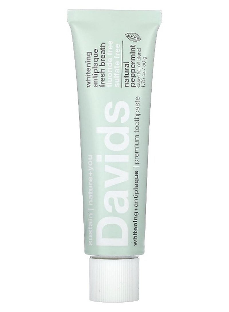 David's معجون أسنان ديفيدز، مميز، تبييض + مضاد للبلاك، نعناع طبيعي، 1.75 أونصة (50 جرام) - Image 1