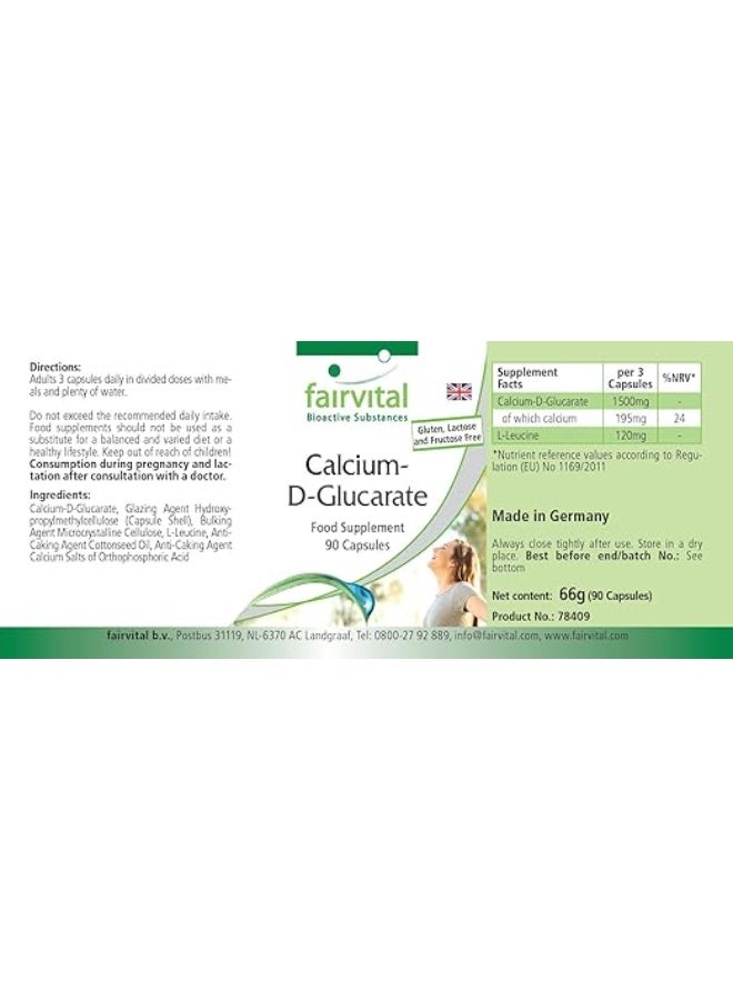 Fairvital Calcium D-Glucarate • 90 Capsules • 1500 mg Daily Dose • 195 mg Calcium • Detox & Hormone Balance Support • High Strength Formula • Quality-Tested • 100% Vegan • Made in Germany - Image 2
