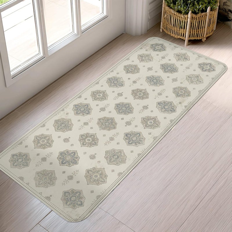 Floral Runner Rug, Traditional Elegant Geometric Ornate None Beige Low Pile Sponge Home Indoor Pattern Carpets Non Shedding for Kitchen Entryway Bathroom Doorway Decor 2x5 Ft - Image 4