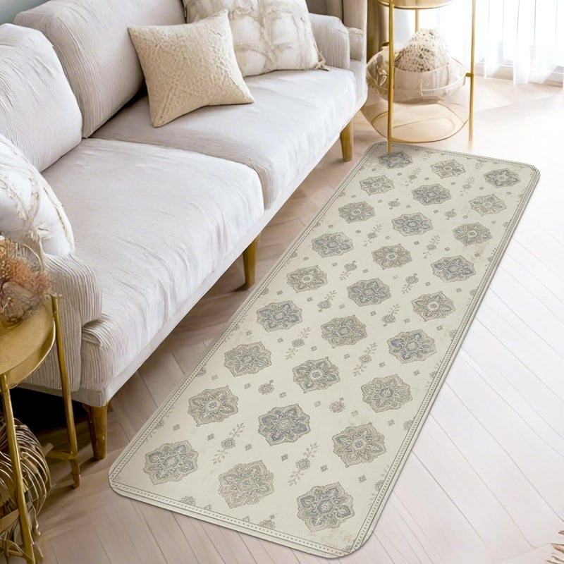 Floral Runner Rug, Traditional Elegant Geometric Ornate None Beige Low Pile Sponge Home Indoor Pattern Carpets Non Shedding for Kitchen Entryway Bathroom Doorway Decor 2x5 Ft - Image 3