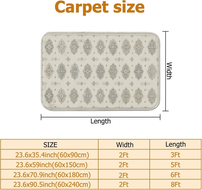 Floral Runner Rug, Traditional Elegant Geometric Ornate None Beige Low Pile Sponge Home Indoor Pattern Carpets Non Shedding for Kitchen Entryway Bathroom Doorway Decor 2x5 Ft - Image 2
