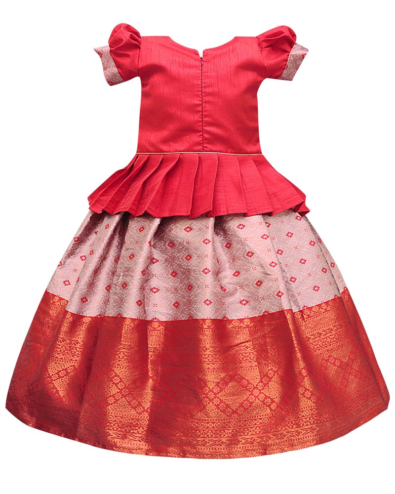 Suzvan Baby Girls South Indian Pattu Pavadai Lehenga Choli set For kids Dress (Red & White, 12 Months - 24 Months) - Image 2