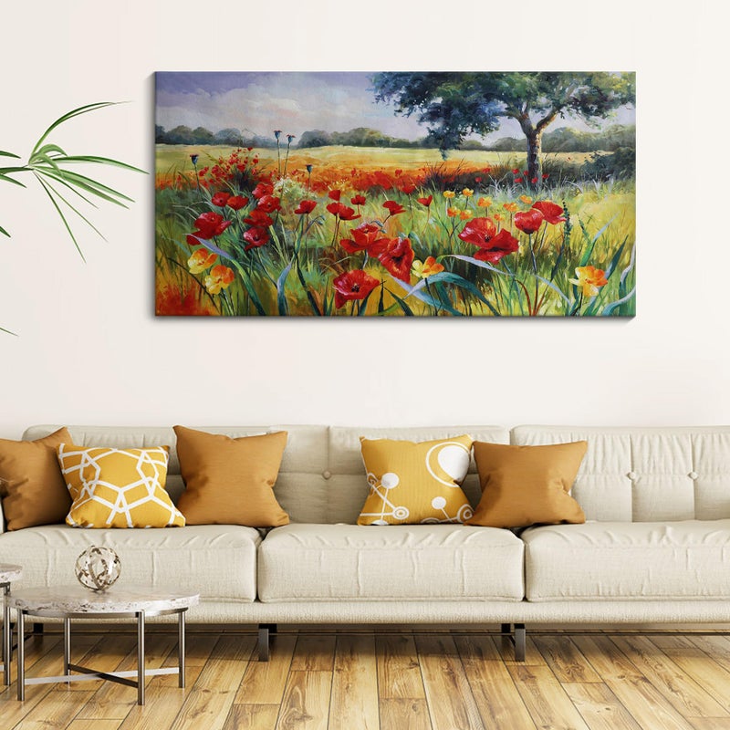 Mofutinpo Wall Decor for Living Room Large Wall Art Green Trees Red Yellow Flowers Canvas Art Wall Decor for Bedroom Modern Home Decor Framed Nature Prints Artwork Wall Decorations 24x48 