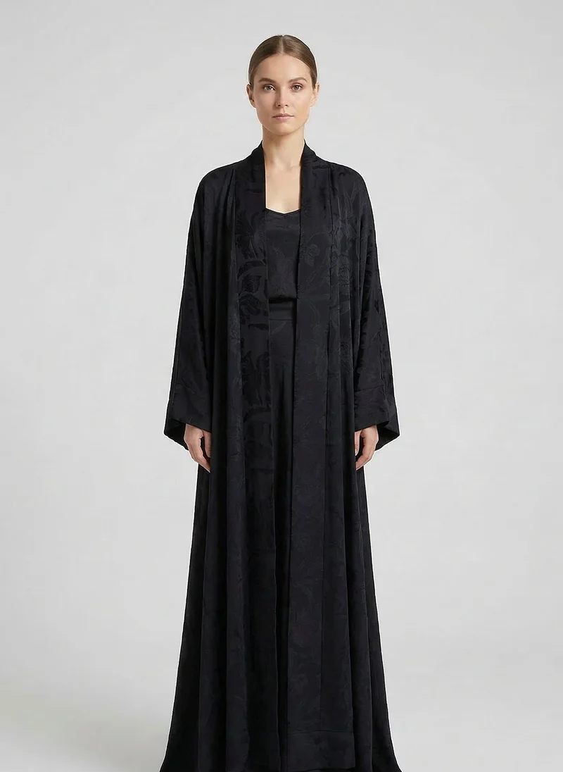 جانارا جونز Black Jacquard Abaya Kaftan