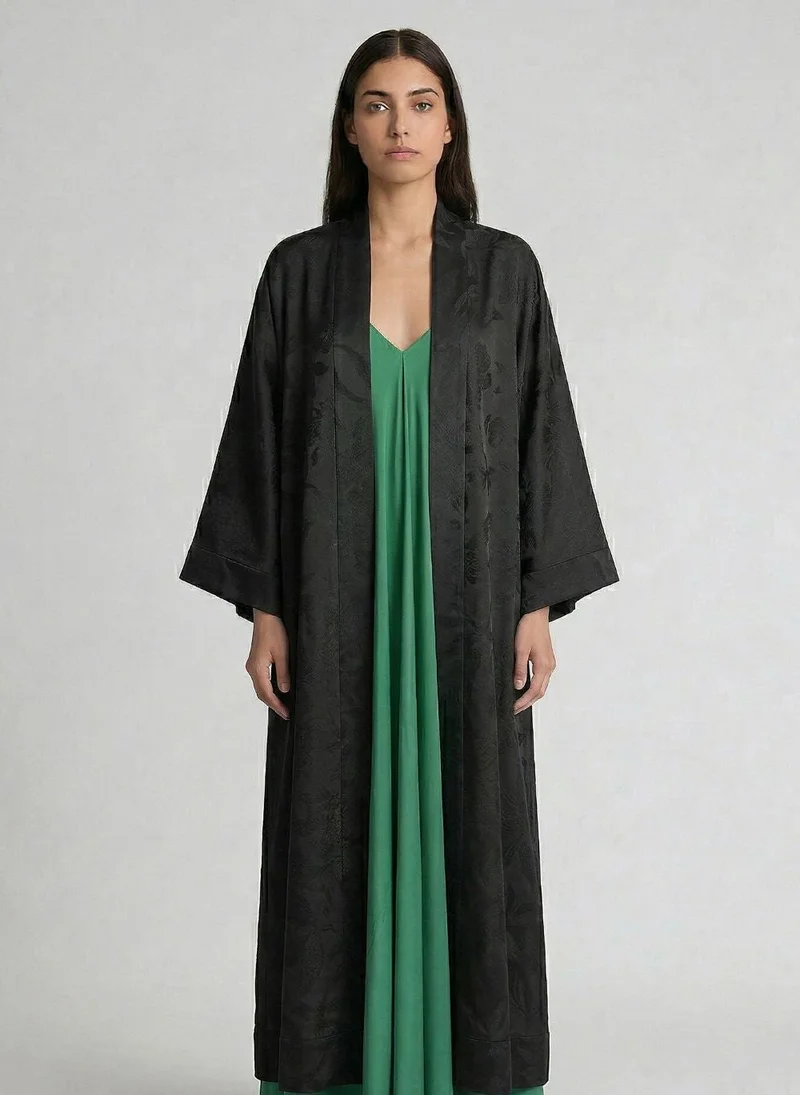 Janara Jones  Black Jacquard Abaya Kaftan for Women | Best Price UAE