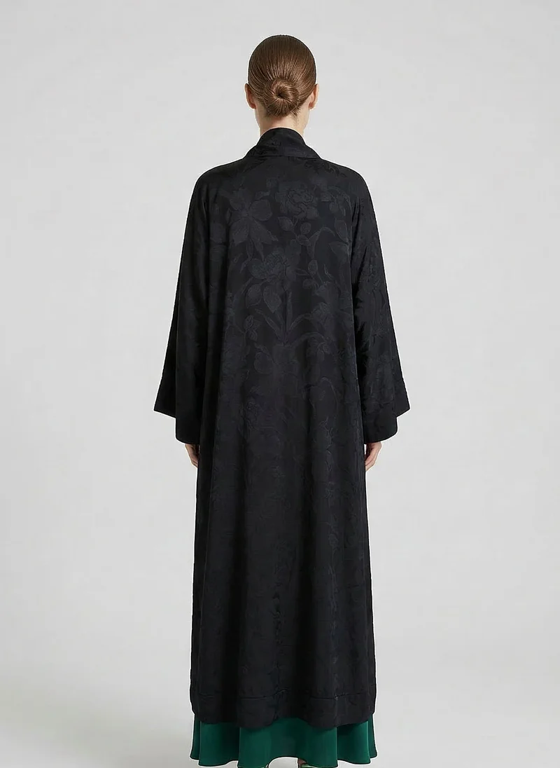 Janara Jones  Black Jacquard Abaya Kaftan for Women | Best Price UAE