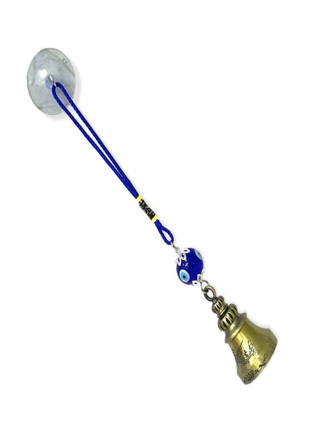 AUGEN Premium Blue Evil Eye Golden Bell Design Wall hangaing Metal Vastu Good Luck Charm Protection with Key Ring Anti-Rust (Pack of 1) - Image 2