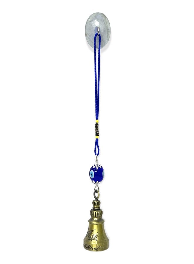 AUGEN Premium Blue Evil Eye Golden Bell Design Wall hangaing Metal Vastu Good Luck Charm Protection with Key Ring Anti-Rust (Pack of 1) - Image 1