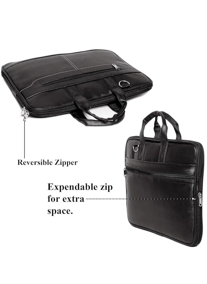 Bagneeds - Men's Black Synthetic Leather Briefcase Best Laptop Messenger Bag Satchel for Men - Image 1