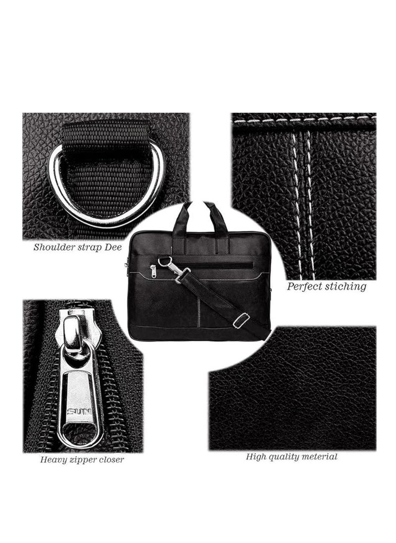 Bagneeds - Men's Black Synthetic Leather Briefcase Best Laptop Messenger Bag Satchel for Men - Image 1