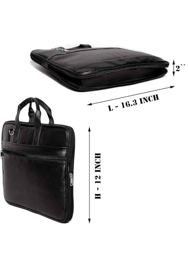 Bagneeds - Men's Black Synthetic Leather Briefcase Best Laptop Messenger Bag Satchel for Men - Image 1