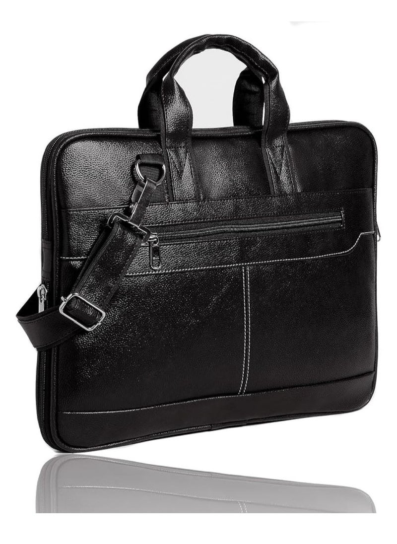 Bagneeds - Men's Black Synthetic Leather Briefcase Best Laptop Messenger Bag Satchel for Men - Image 1