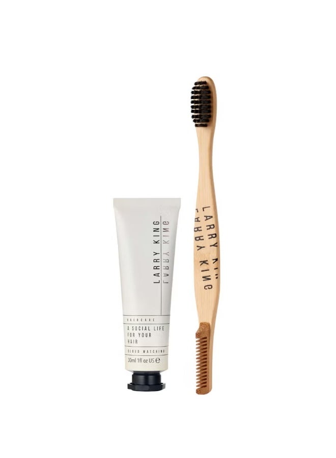 Larry King Haircare Flyaway With Me Kit Bamboo Hairbrush & Comb Set with Styling Spray - Image 4