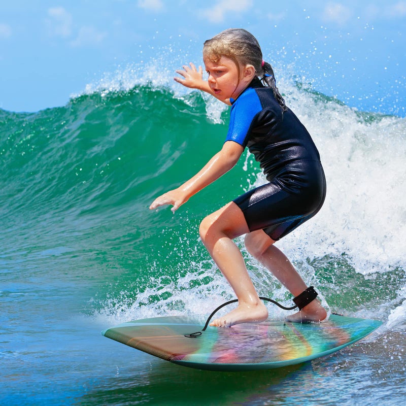 RAYWER Body Board Lightweight with EPS Core, HDPE Slick Bottom , Leash & Adjustable Wrist Rope, Great Surfing for Kids and Adults (Rainbow, 33-INCH) - Image 4