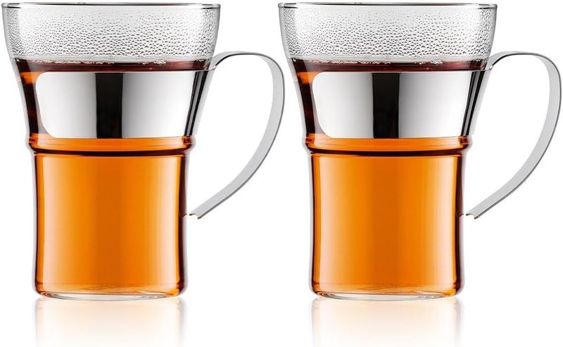 bodum 4553-16 Assam Coffee Glass with Steel Handle 2 Pieces, Clear - Image 1
