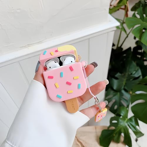 skysia® Pink Ice Cream Silicone Case for Apple AirPods 4 (2024) – Shockproof, Dust-Proof, Full 360° Protection with Keychain – Pack of One, AirPods 4 Case, Cover, and Protector (Pack of 1) (Pink) - Image 3