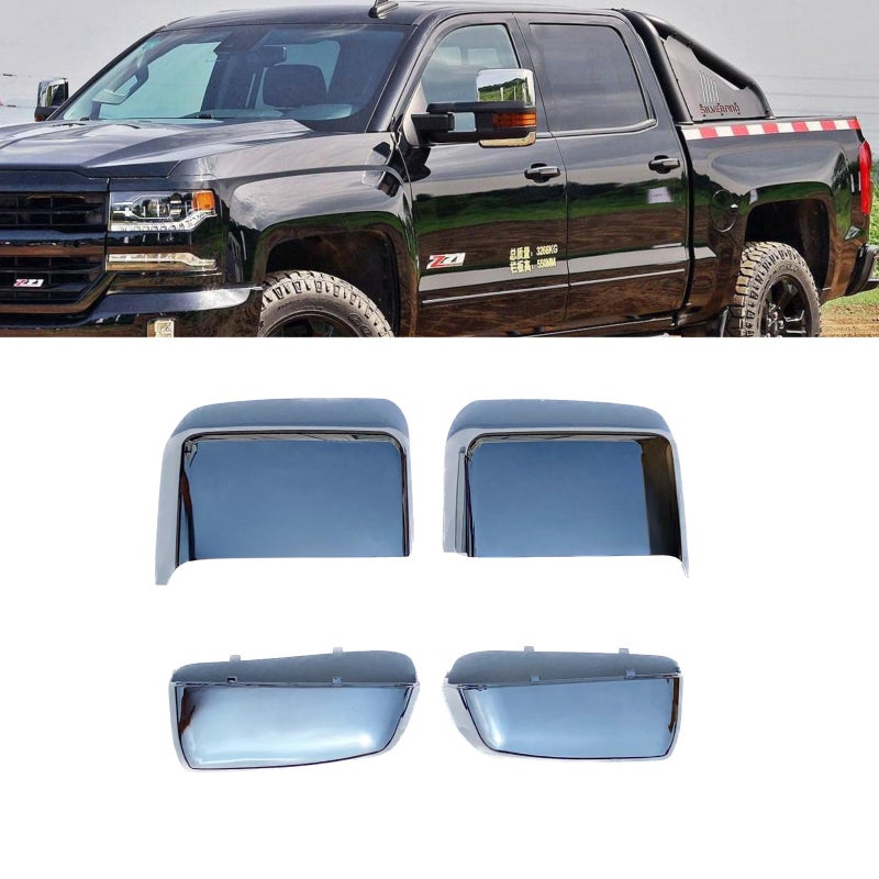 Abagael Chrome Clip On Towing Mirror Cover Caps Compatible with 2014 2015 2016 2017 2018 2019 for GMC Chevy Silverado GMC Sierra AccessoriesChrome