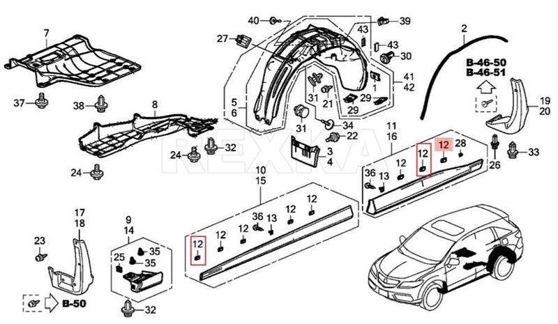 Rexka 30pcs Lower Door Garnish Clip for Honda Acura 75315-TP6-A01 Crosstour Pilot Ridgeline RDX 75315TP6A01 - Image 4