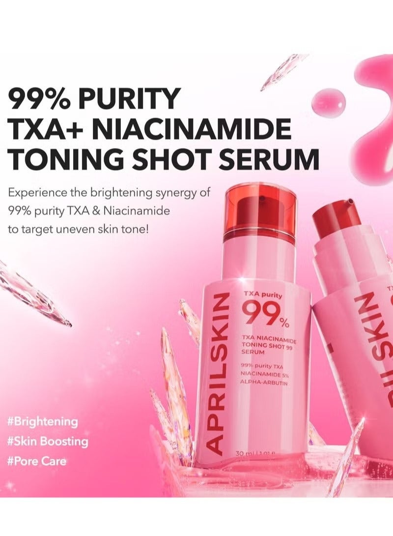 أبريل سكين APRILSKIN TXA Niacinamide Toning Shot 99 Spicule Facial Serum｜مصل تعزيز الجلد｜حمض تراناكساميك عالي النقاء بنسبة 99٪ 3٪ + نياسيناميد بنسبة 5٪ لغمة الجلد غير المتساوية، العناية بالمسام｜العناية بالبشرة الكورية｜1.01 فلور أوقية. - Image 2