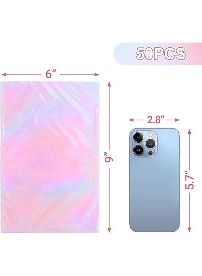 Happy D 50 fluorescent cellophane plastic gift bags with ribbon, suitable for wedding candies, birthday party supplies, candy bags, cookie packaging, and cake pop packaging (15x25 cm) - Image 3