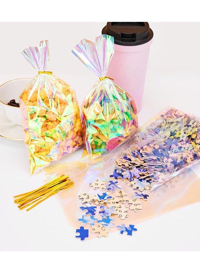Happy D 50 fluorescent cellophane plastic gift bags with ribbon, suitable for wedding candies, birthday party supplies, candy bags, cookie packaging, and cake pop packaging (15x25 cm) - Image 2