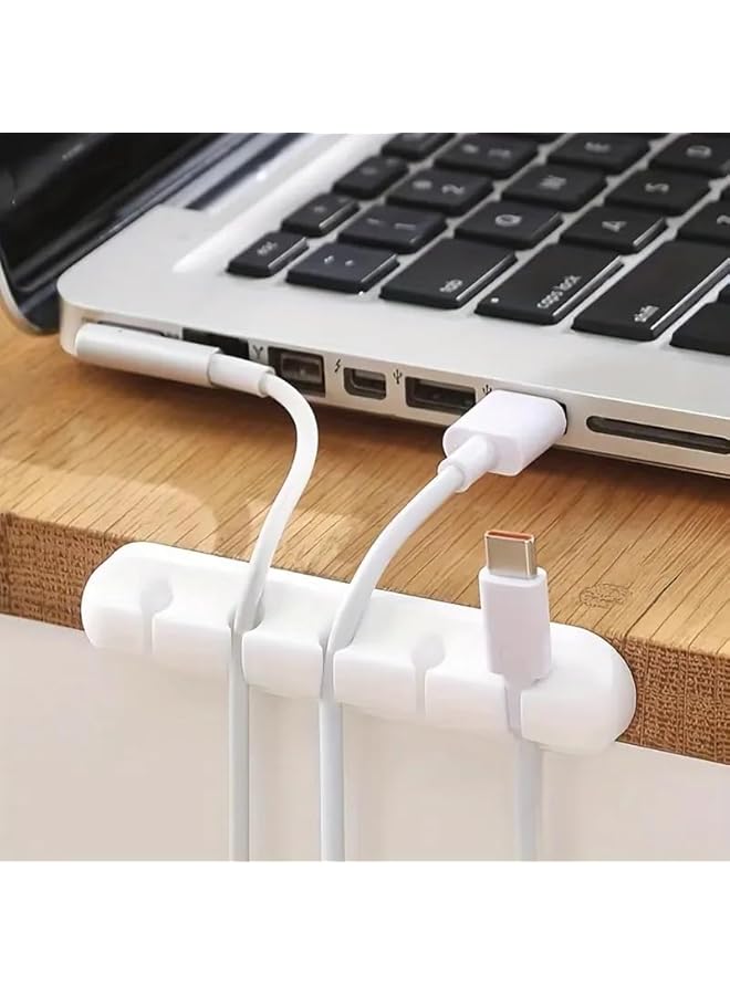 Green Tiger Cable Holder Clips, 5-Pack Silicone Adhesive Cable Organizers for USB, Charging Cords, Mouse Wires, and Desktop Management, White - Image 2