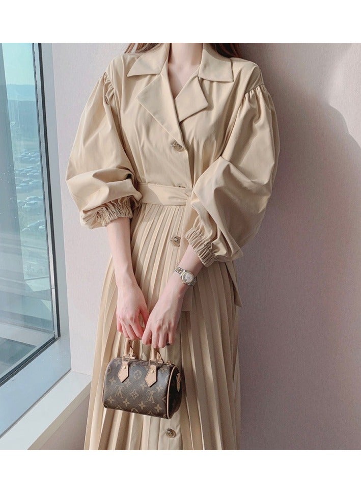 Shougu New Belt Collection Pleated Suit Collar Dress  - Image 3